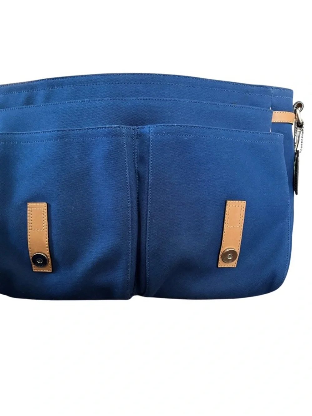 Blue Canvas Messenger Bag with Tan Trim - Picture 4 of 12
